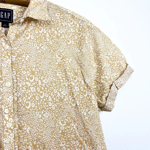 GAP  Small Yellow Button Up Short Sleeve Top Animal Print 100% Cotton Preppy - Picture 4 of 5
